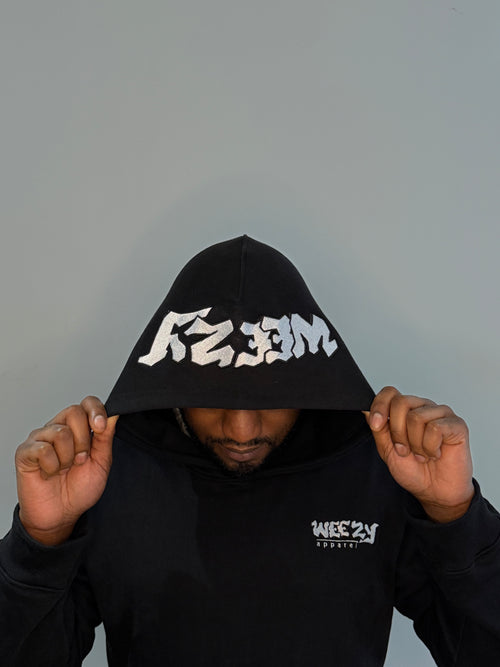 Black Heavyweight Hoodie, White Logo Edition