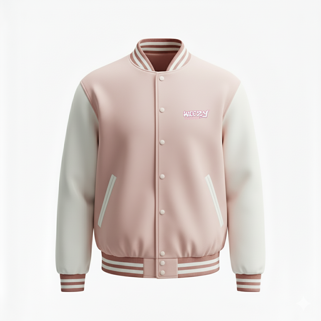 Soft Pink-Beige Varsity Jacket, Signature Chenille Edition