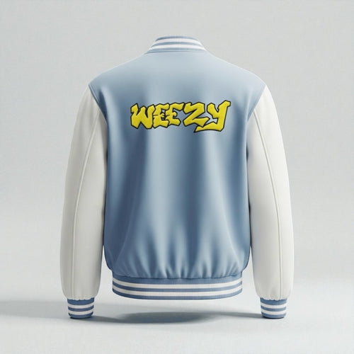 Baby Blue Varsity Jacket, Contrast Chenille Edition