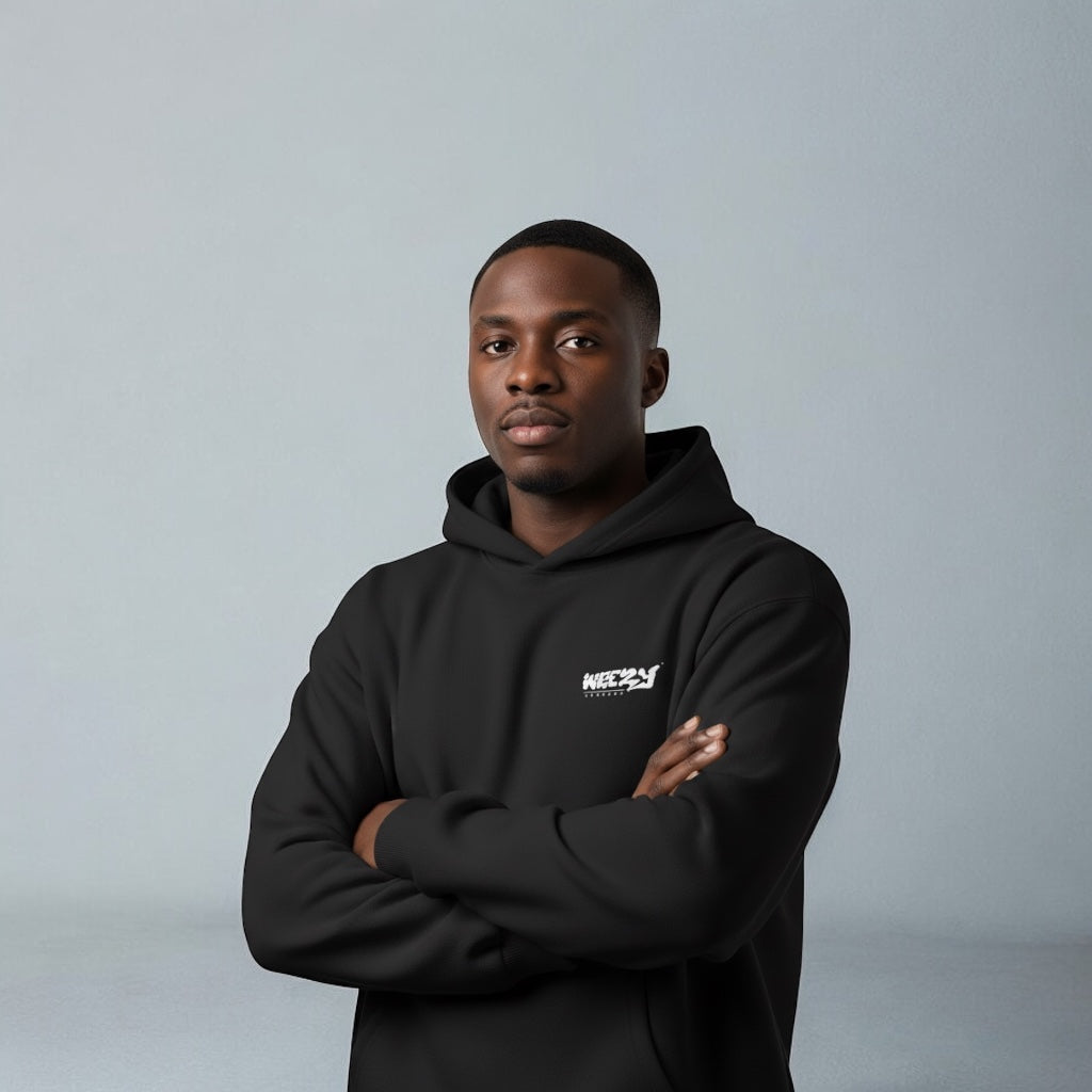 Black Heavyweight Hoodie, White Logo Edition