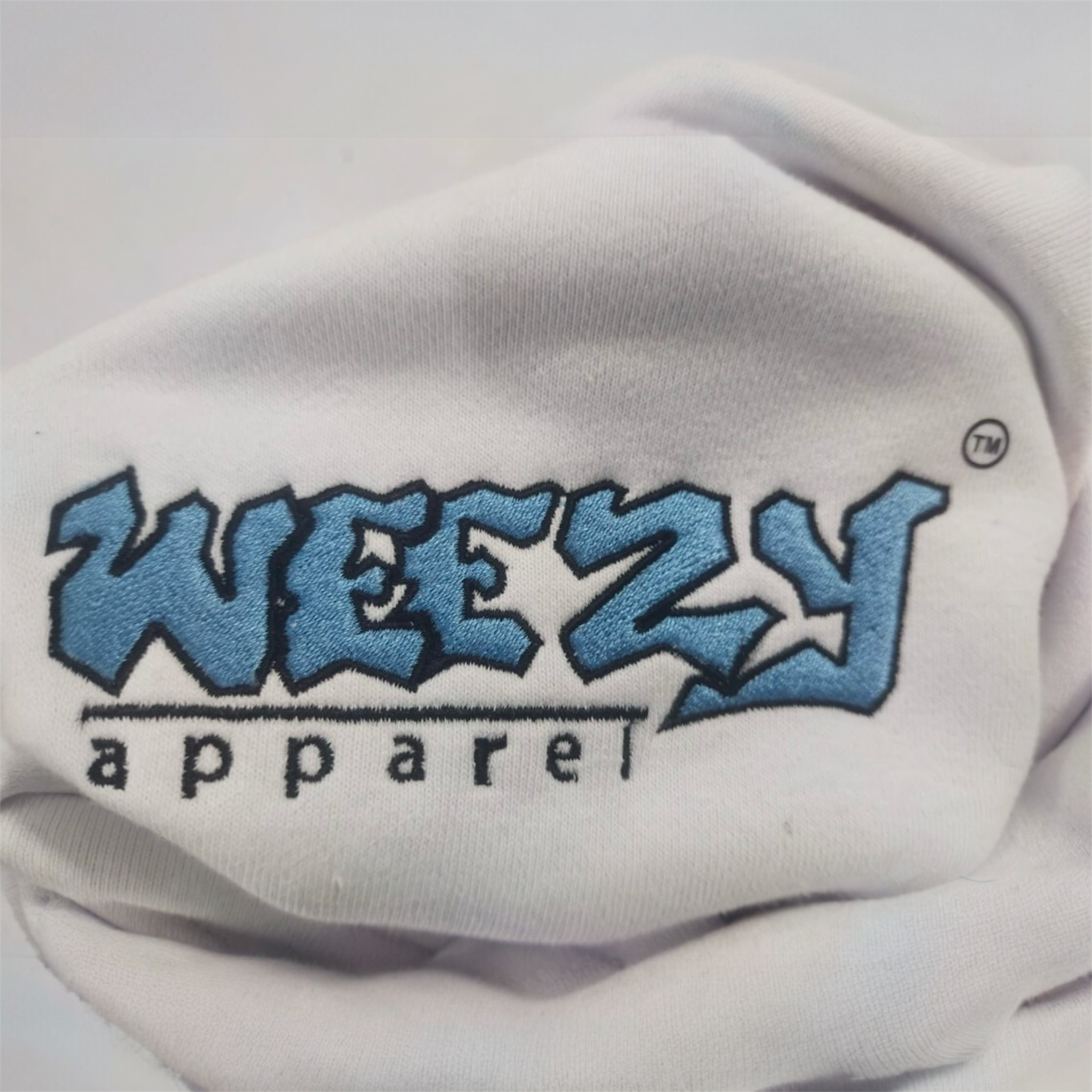 White Heavyweight Hoodie, Cobalt Embroidery