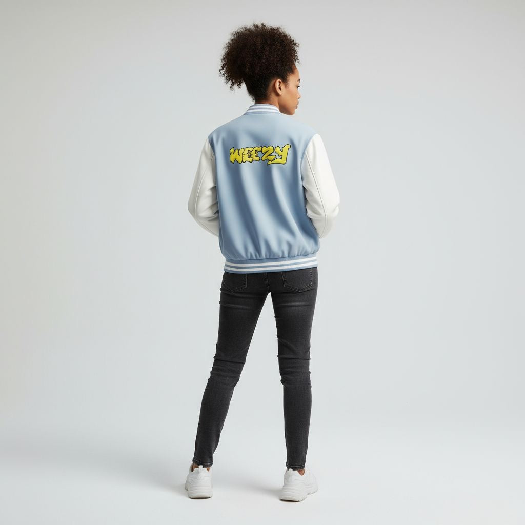 Baby Blue Varsity Jacket, Contrast Chenille Edition